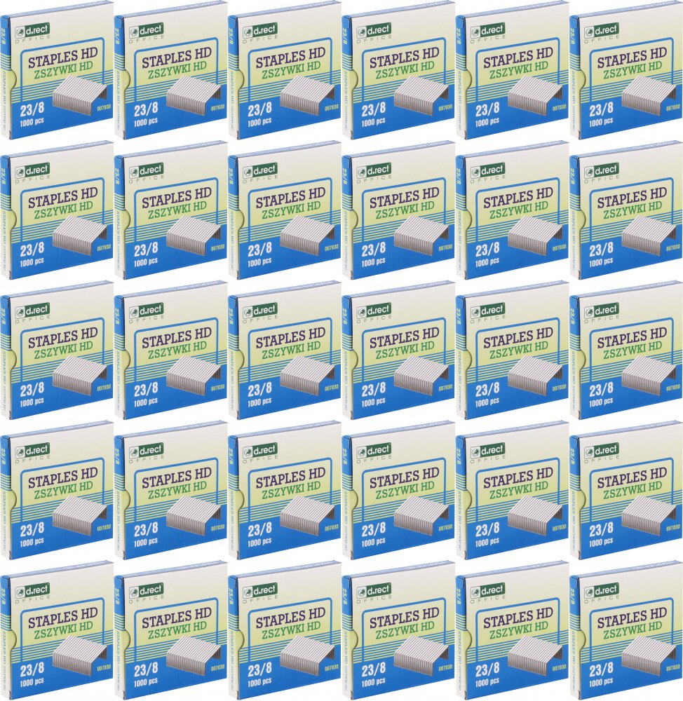 30x Zszywki D.Rect HD 23/8, 1000 sztuk, srebrny