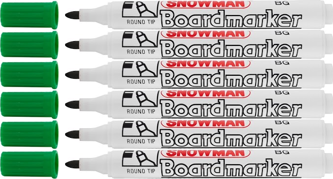 6x Marker suchościeralny Snowman Boardmarker, okrągła, 1.5-3mm, zielony