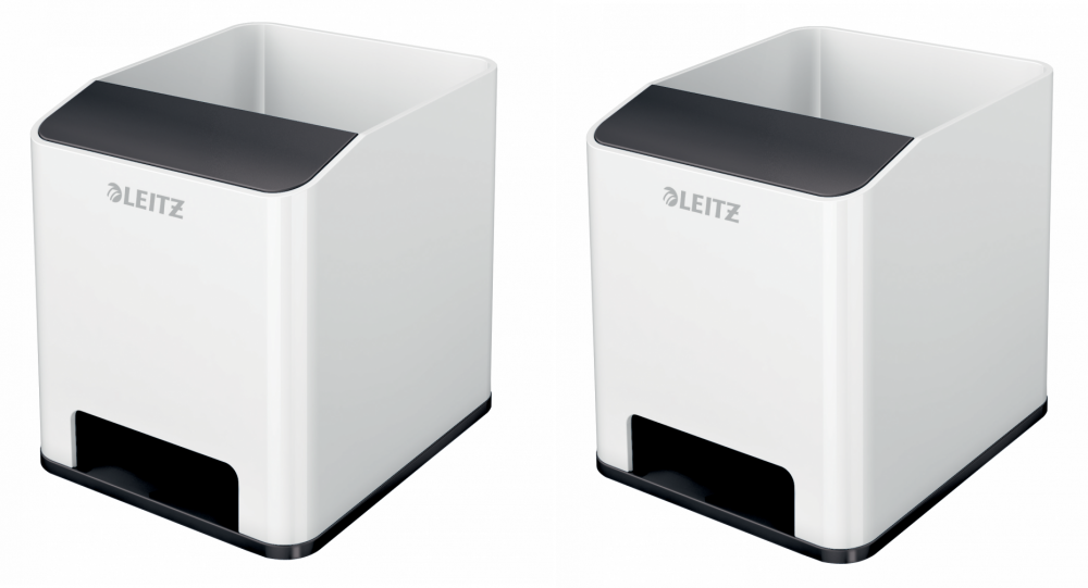 2x Kubek na długopisy Leitz Wow, ze wzmacniaczem dźwięku, 90x100x101mm, dwukolorowy, biało-czarny