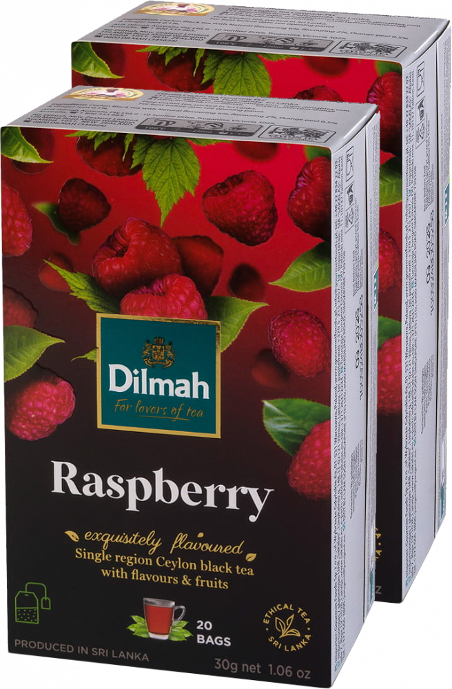 2x herbata czarna aromatyzowana w torebkach Dilmah, malina, 20 sztuk x 1.5g