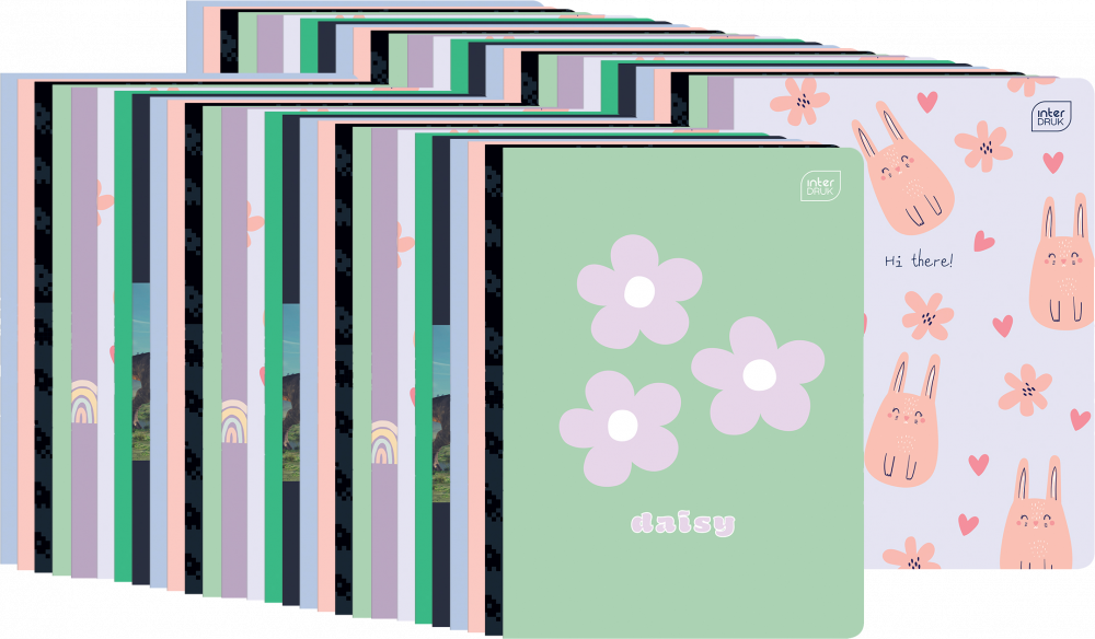 40x Zeszyt w wąskie kolorowe linie Interdruk, A5, 16 kartek, mix wzorów