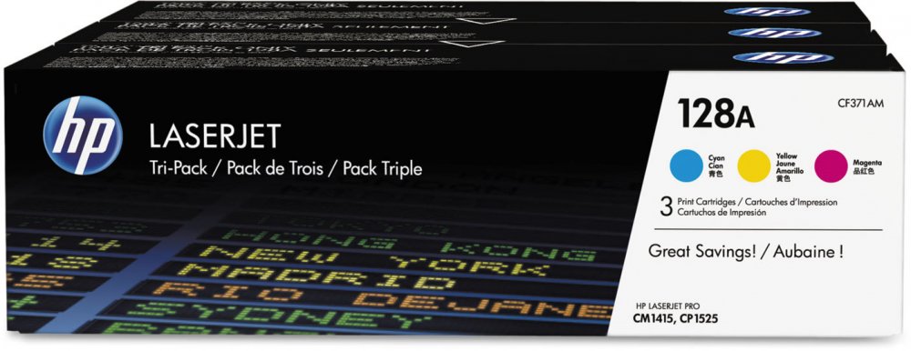 Toner HP 128A (CF371AM), CMY, 3x1300 stron, 3x800g, 3 sztuki, cyan (błękitny), yellow (żółty), magenta (purpurowy)