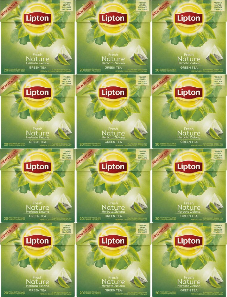 12x Herbata zielona w piramidkach Lipton Green Tea Nature, 20 sztuk x 1.5g