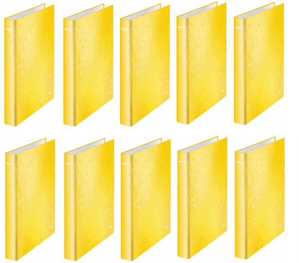 10x Segregator ringowy Leitz Wow, A4, szerokość grzbietu 40mm, 2 ringi, żółty