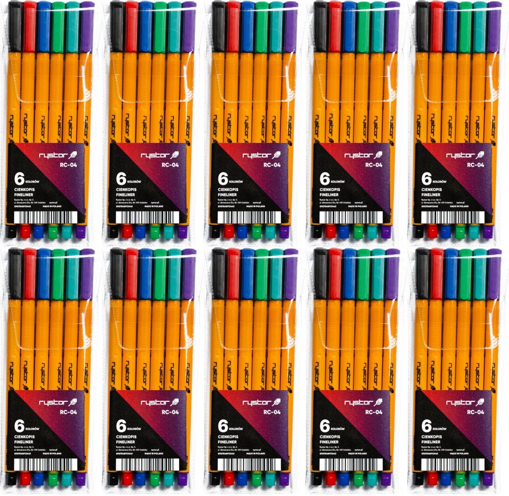 10x Cienkopis Rystor, RC-04, 0.4mm, 6 sztuk, mix kolorów