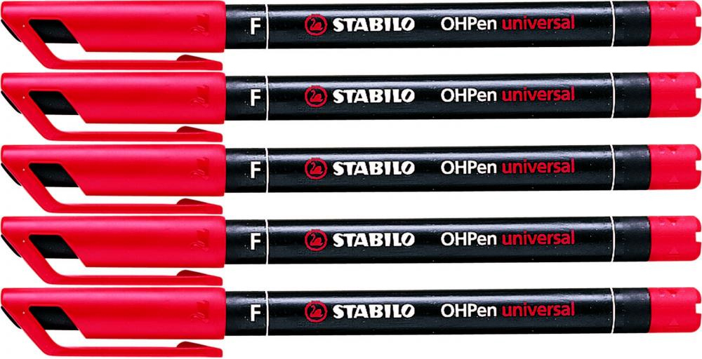 5x foliopis Stabilo, OHPen, okrągła, 0.7mm (F), czerwony