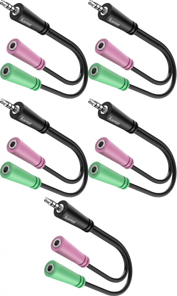 5x Adapter Hama, 3.5mm jack 4PIN - 2x 3.5mm jack