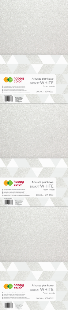 3x Arkusze piankowe brokatowe Happy Color, A4, 5 arkuszy, biały