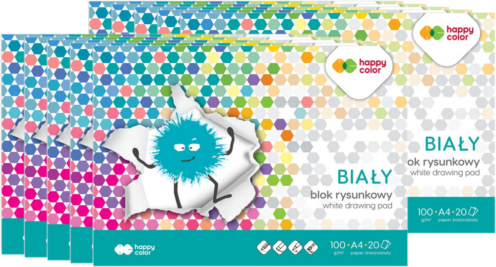 10x Blok rysunkowy Happy Color, A4, 100 g/m2, 20 kartek, biały