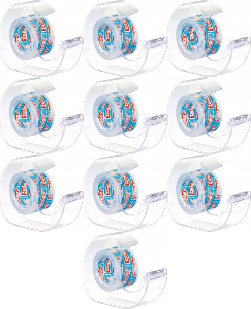 10x Podajnik do taśmy klejącej Tesa Crystal + taśma 19mmx10m, transparentny