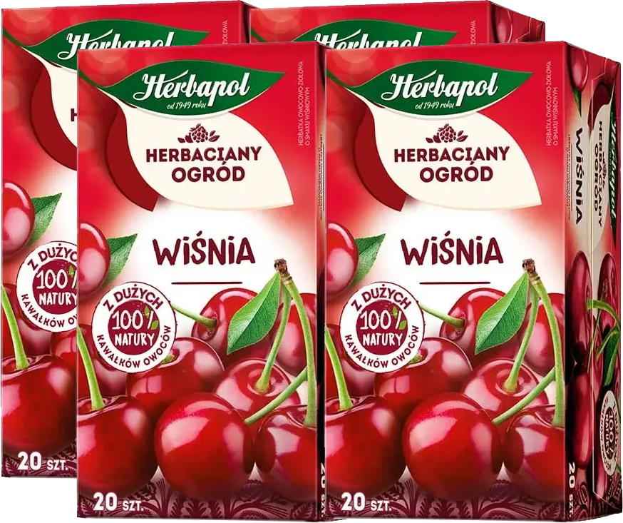 4x Herbata owocowa w torebkach Herbapol Herbaciany Ogród wiśnia, 20 sztuk x 2.7g
