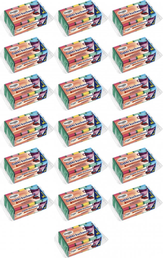 19x Gąbka kuchenna Grosik, 9x6cm, 5 sztuk, mix kolorów