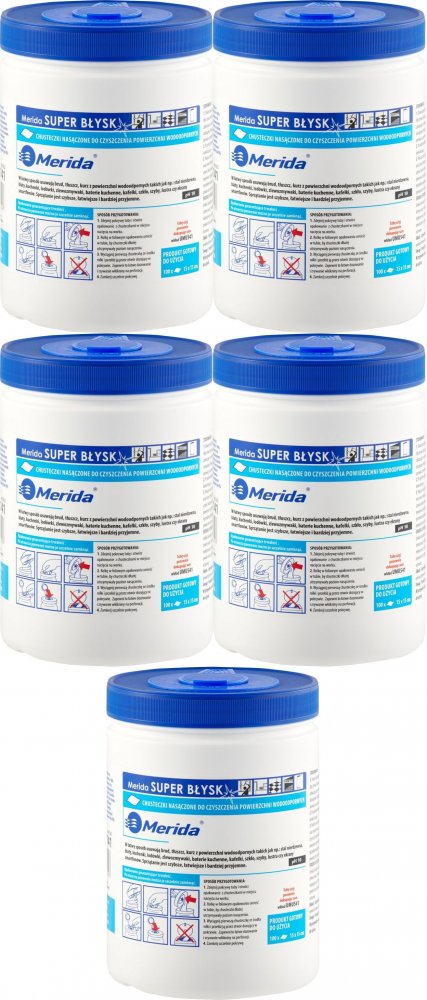 5x Chusteczki nasączane do czyszczenia powierzchni wodoodpornych Merida UMU741 Super Błysk, Tuba, rolka 15m, 100 listków