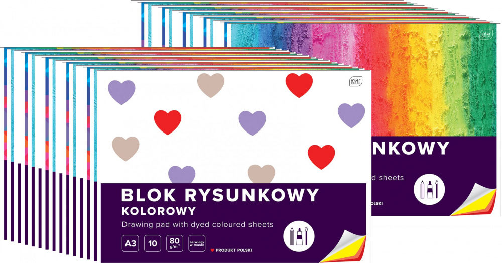30x Blok rysunkowy Interdruk, A3, 10 kartek, kolorowy, mix wzorów