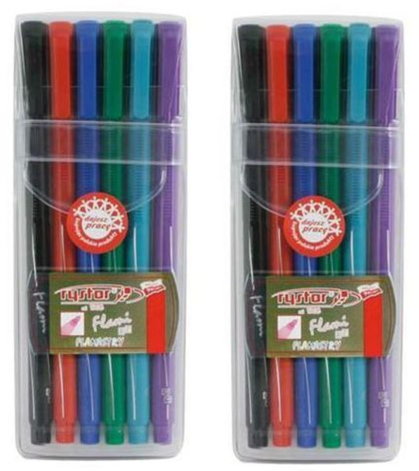 2x pisaki Rystor, Flami RF, okrągła, 1mm, 6 sztuk, mix kolorów