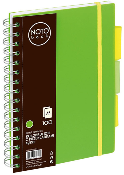Kołonotatnik Grand NOTOBook, A5, w kratkę, 100 kartek, okładka PP, zielony