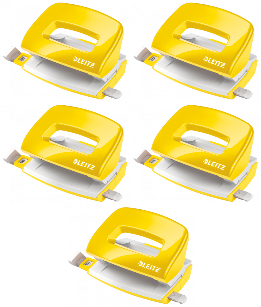 5x Dziurkacz mini Leitz NeXXt Wow, do 10 kartek, metaliczny żółty