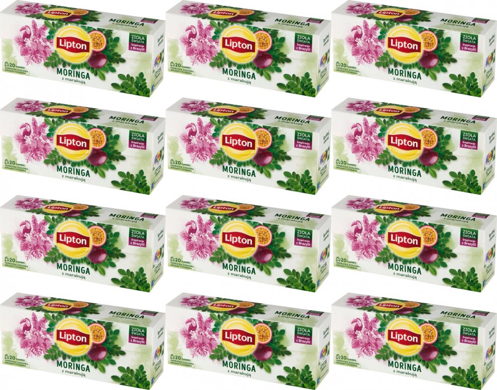 12x Herbata ziołowa w torebkach Lipton Zioła Świata, moringa z marakują, 20 sztuk x 1.3g