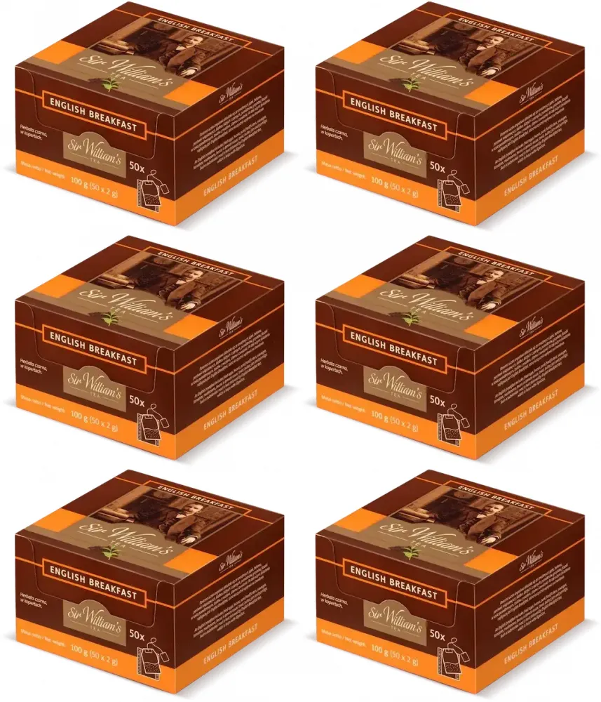 6x Herbata czarna w kopertach Sir William’s English Breakfast, 50 sztuk x 2g