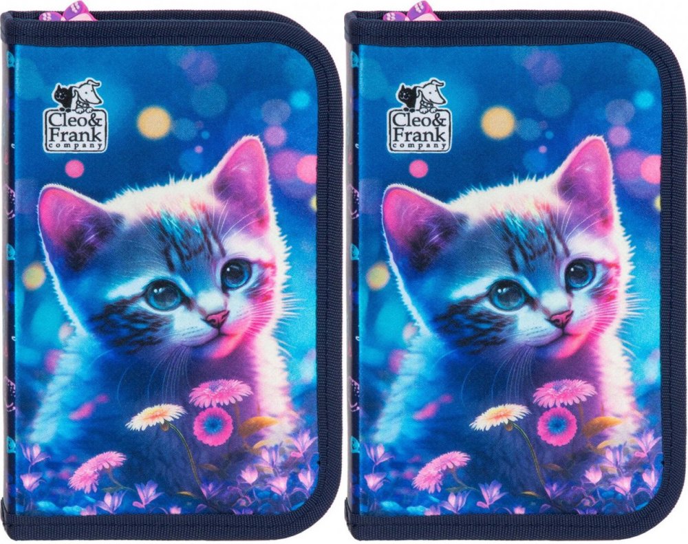 2x Piórnik szkolny Cleo&Frank (Kot), 1-komorowy, z wyposażeniem, niebieski