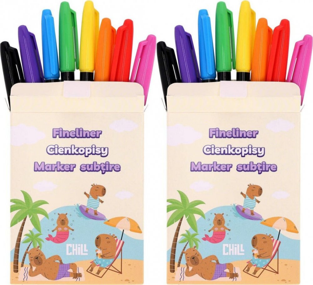 2x Cienkopisy Strigo Skateliner Capybara, 8 sztuk, mix kolorów