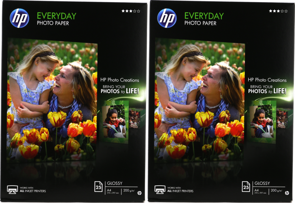 2x Papier fotograficzny HP Everyday Photo Q5451A, A4, 200g/m2, 25 arkuszy, błyszczący