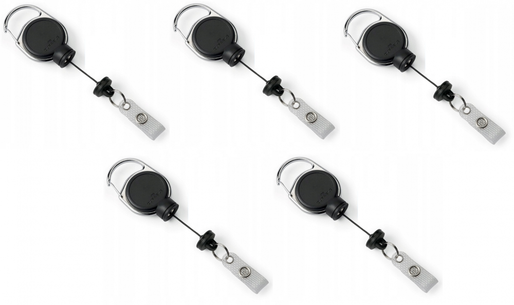 5x Mechanizm ściągający Durable Extra Strong, do kart identyfikacyjnych, 1 sztuka, czarny