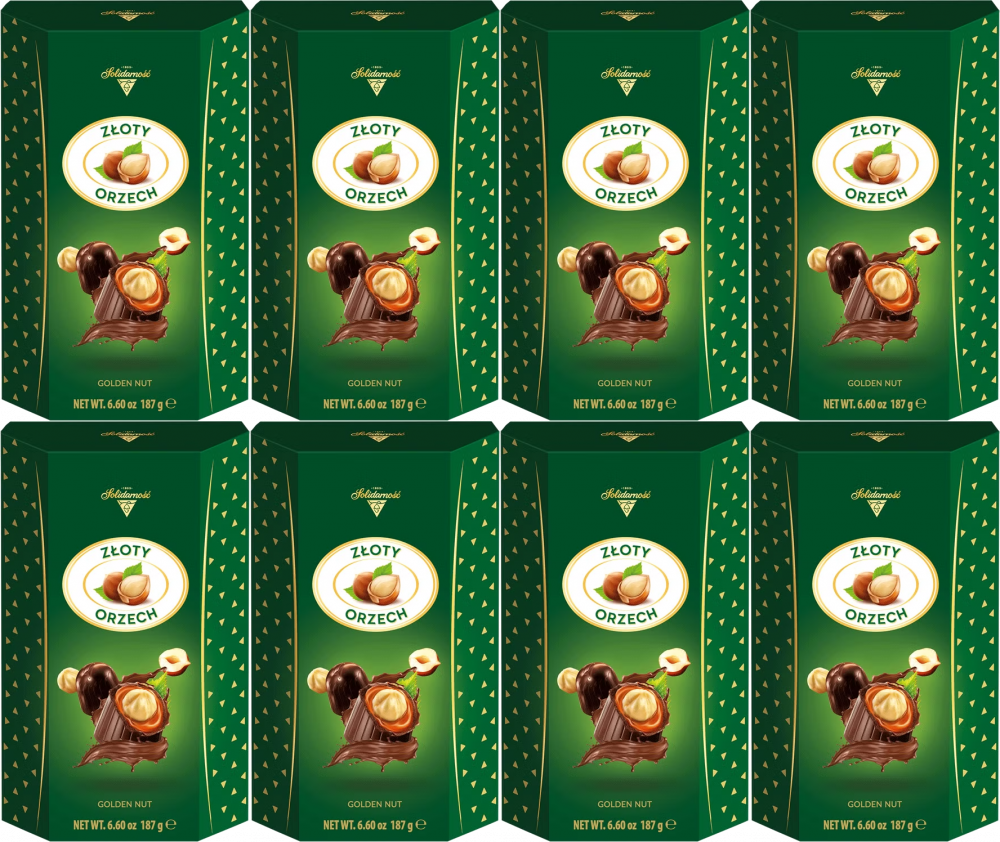 8x Bombonierka Solidarność Złoty Orzech, sztabka, 187g
