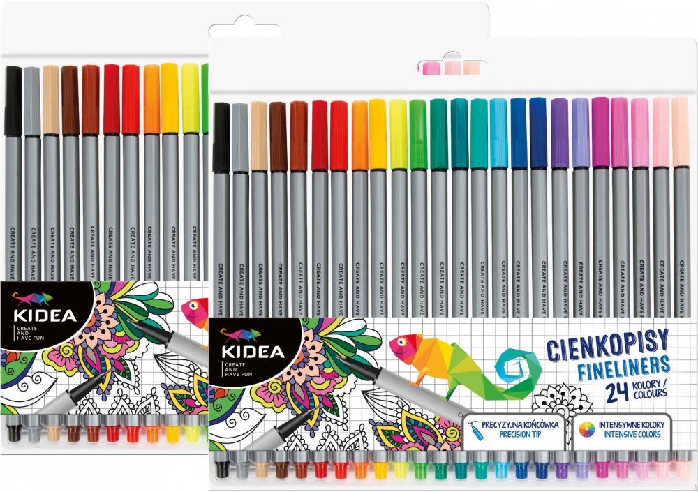 2x Cienkopisy Kidea, 24 sztuki, mix kolorów