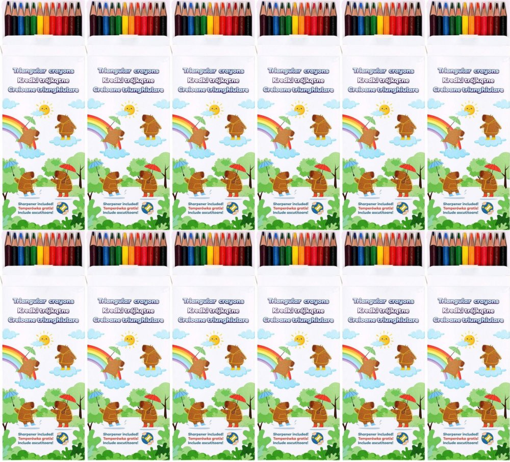 12x Kredki ołówkowe Strigo Capybara, trójkątne, 12 sztuk, mix kolorów + temperówka