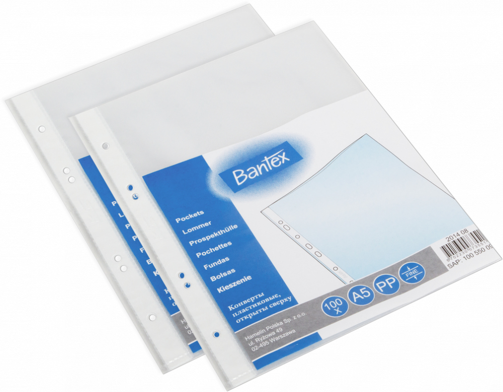 2x Koszulki groszkowe Bantex, A5, 50 μm, 100 sztuk, transparentny