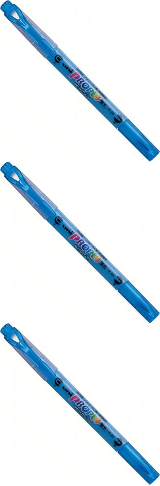 3x Zakreślacz dwustronny Uni Propus Windows PUS-102, ścięta, 0.6/4mm, niebieski