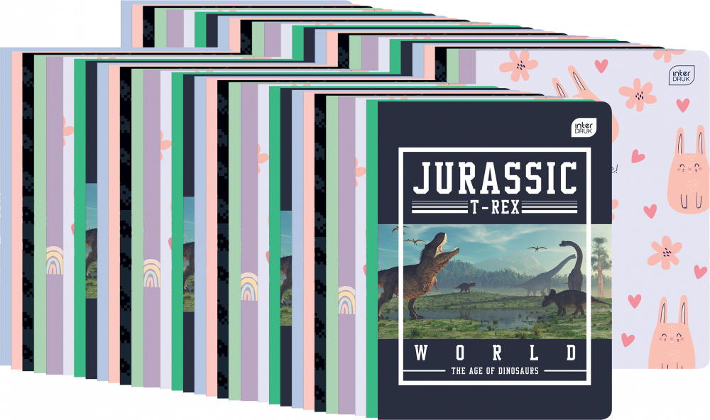 80x Zeszyt w wąskie kolorowe linie Interdruk, A5, 16 kartek, mix wzorów