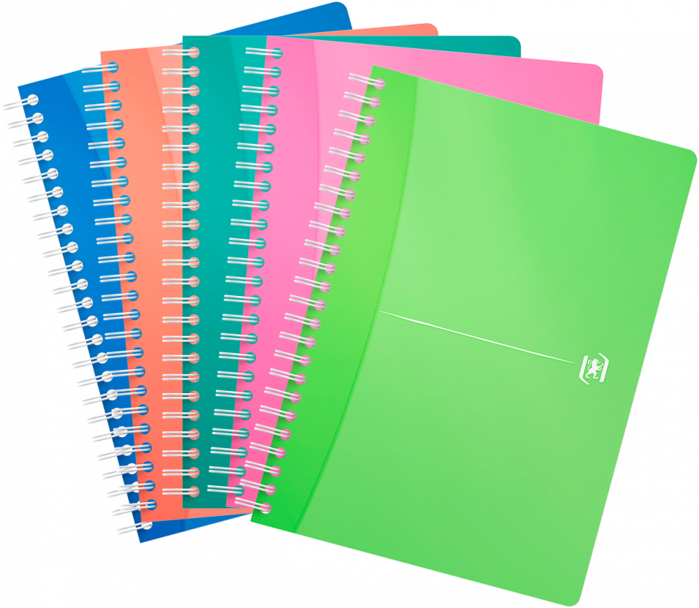 5x Kołonotatnik Oxford My Colours, A5, w kratkę, 90 kartek, okładka PP, mix kolorów