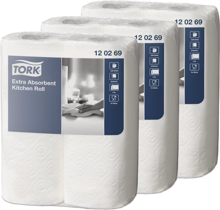 3x Ręcznik papierowy kuchenny Tork 120269, 2-warstwowy, w roli, 2x15.36m, 2 rolki, biały