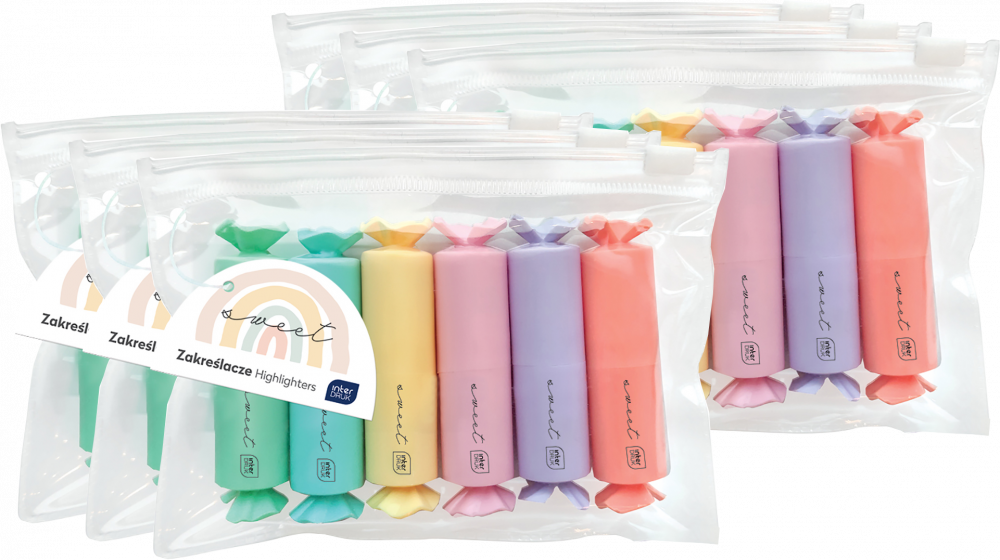6x Zakreślacz Interdruk Candy, ścięta, 6 sztuk, mix kolorów pastelowych
