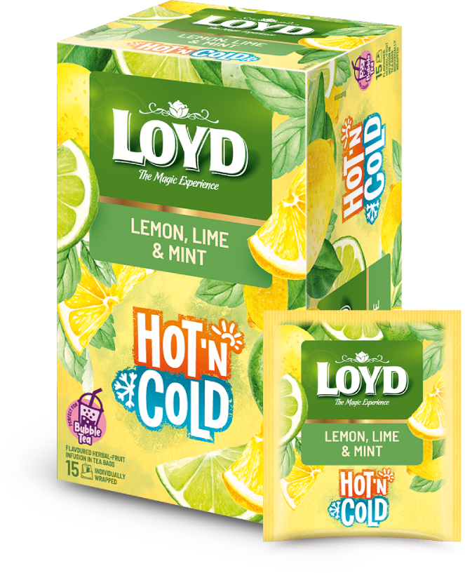 Herbata owocowo- ziołowa w kopertach Loyd Hot & Cold, cytryna/limonka/mięta, 15 sztuk x 2g