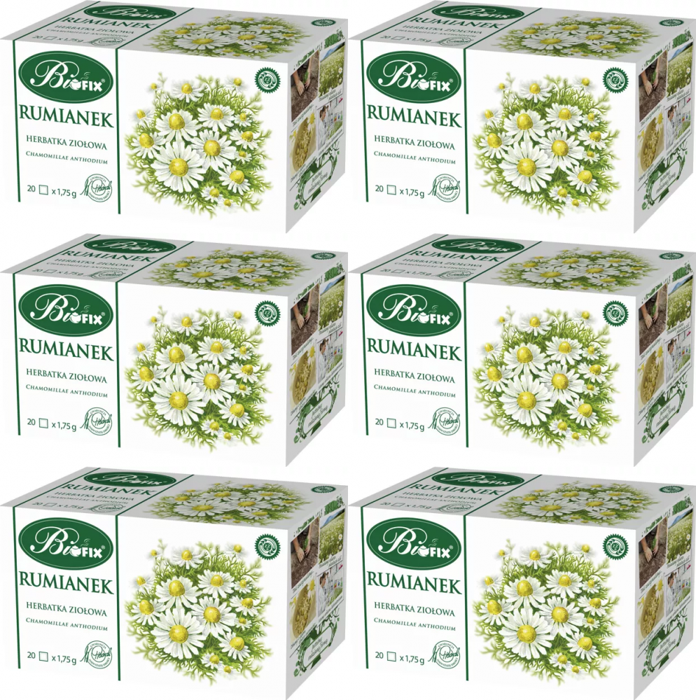 6x Herbata ziołowa w torebkach Bifix, rumianek, 20 sztuk x 1.75g