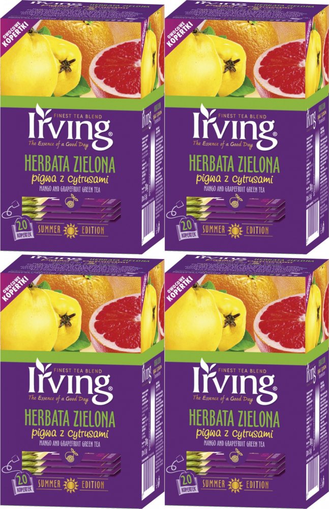 4x Herbata zielona smakowa w kopertach Irving, pigwa z cytrusami, 20 sztuk x 1.5g