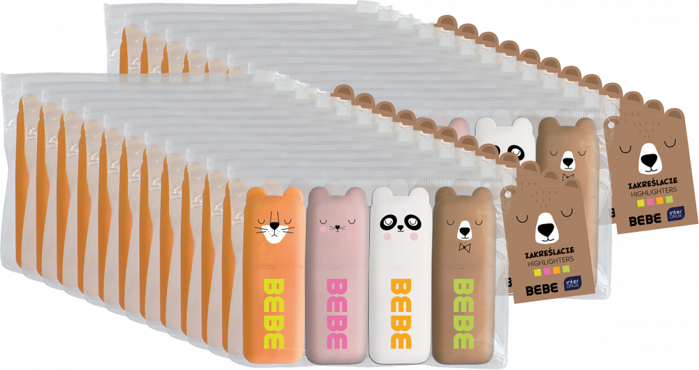 24x Zakreślacze Interdruk BEBE Friends mini, ścęta, 3mm, 4 sztuki, mix kolorów