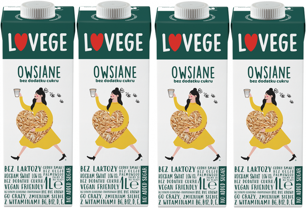 4x Napój owsiany Lovege, bez cukru, 1l
