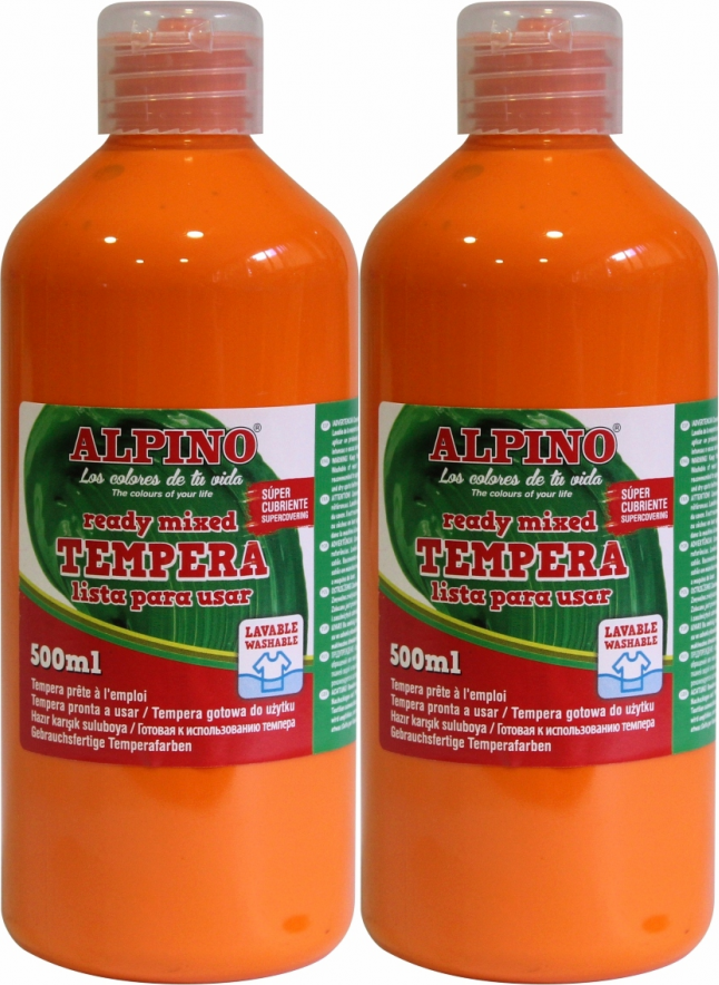 2x Farba plakatowa Alpino, w butelce, 500ml, pomarańczowy