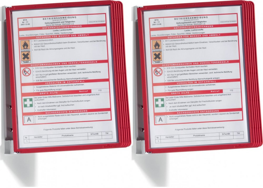 2x System paneli informacyjnych Durable Vario Wall 5, ścienny, A4, 5 paneli, czerwony