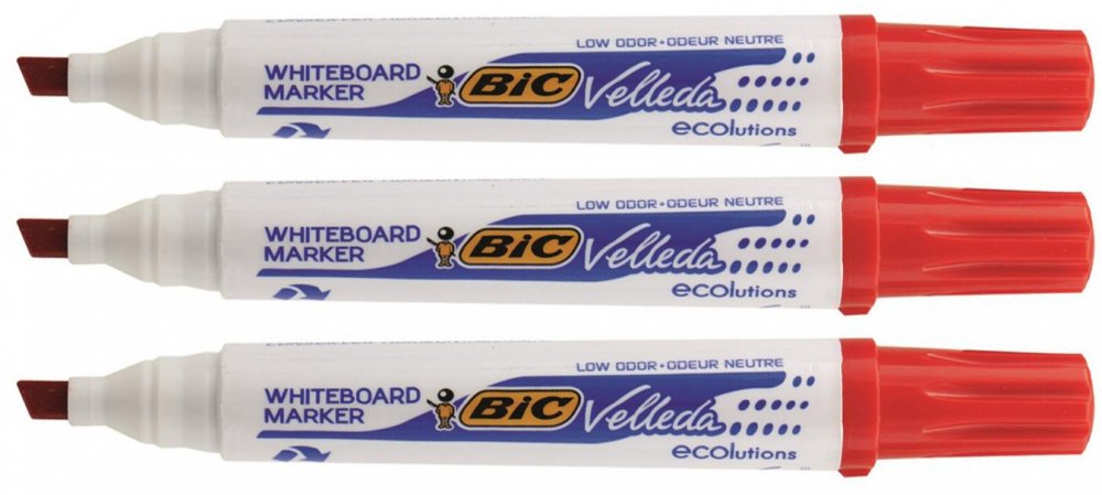 3x marker suchościeralny Bic, Velleda, ścięta, czerwony