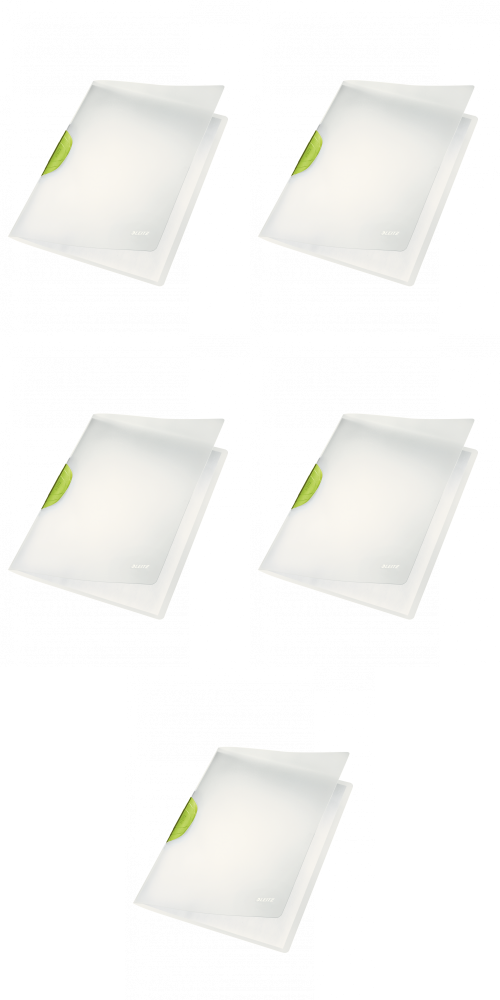 5x Skoroszyt plastikowy z klipsem Leitz Magic, A4, do 30 kartek, zielony