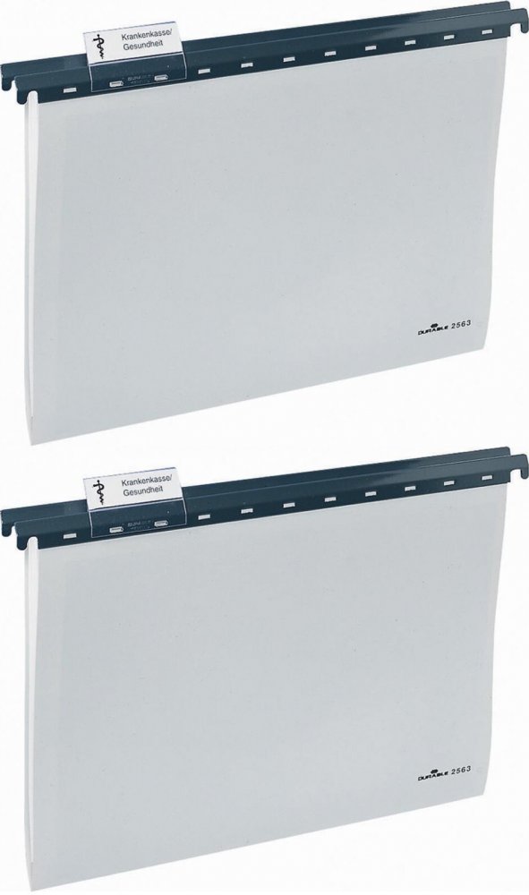 2x Teczka zawieszkowa Durable, A4, z tworzywa z metalową szyną, szary