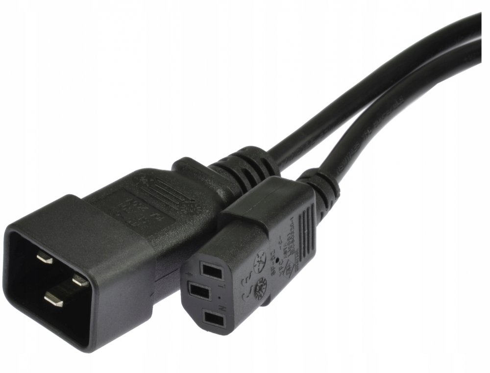 Przedłużacz kabla zasilającego, do serwerów i zasilaczy UPS, 2m, czarny
