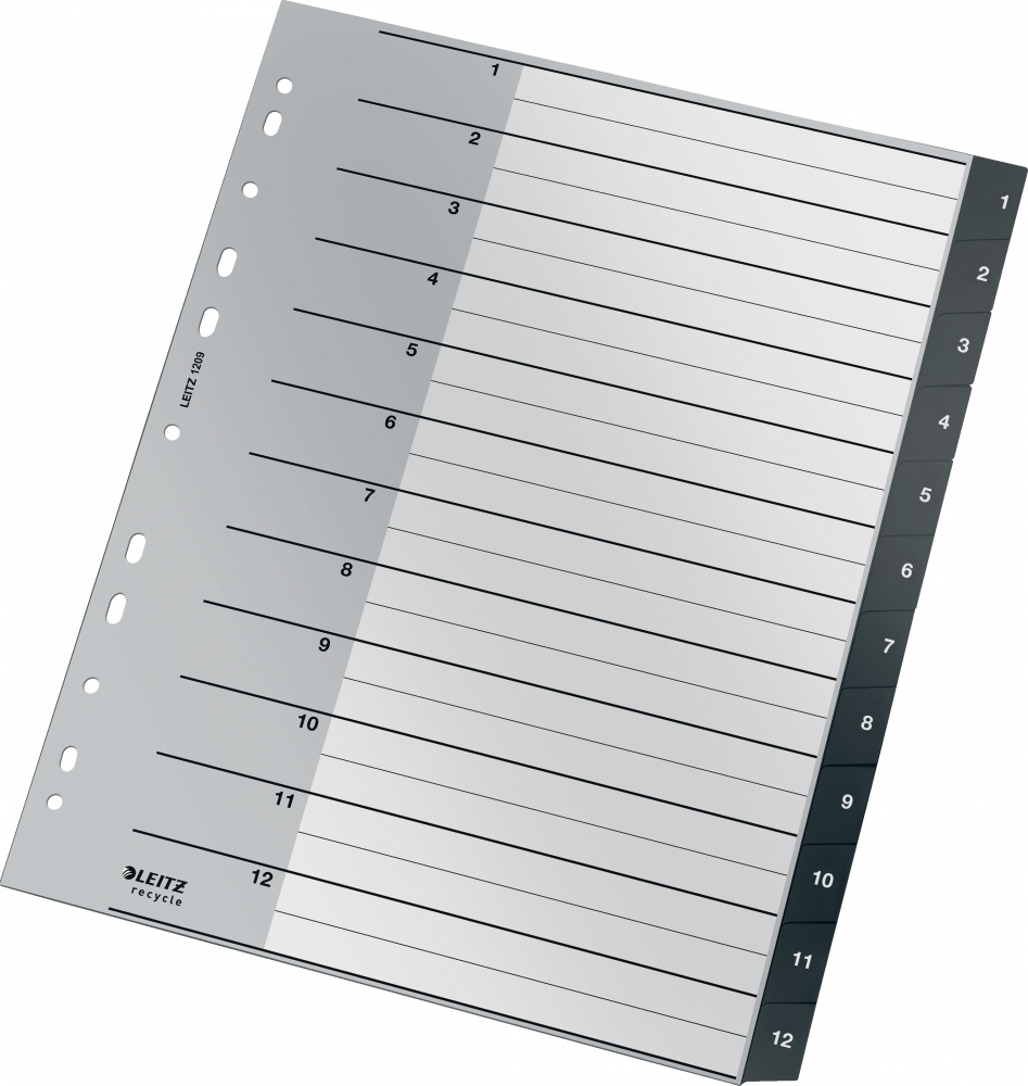 Przekładki do segregatora Leitz Recycle, plastikowe, numeryczne, A4 maxi, 1 - 12 kart