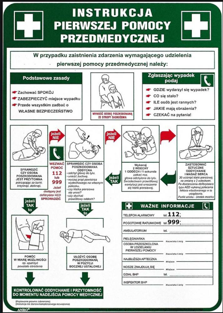 Tabliczka informacyjna Anro, Z-IB13-P, "Instrukcja pierwszej pomocy przedmedycznej"