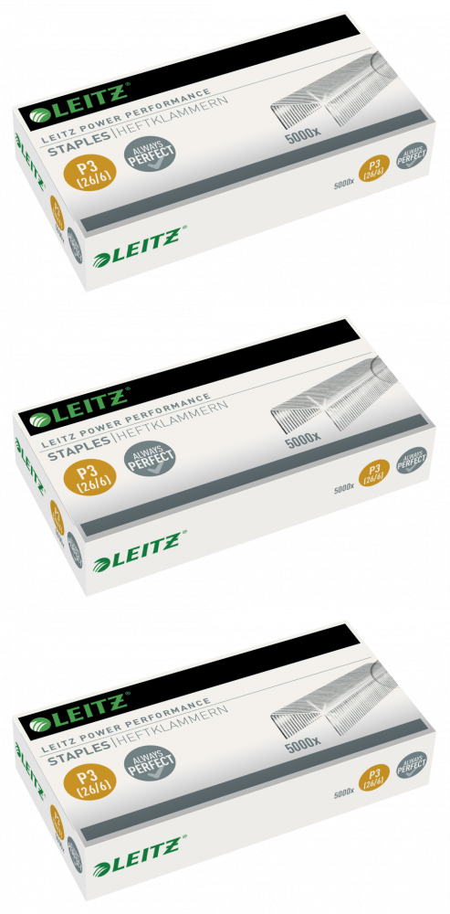 3x Zszywki Leitz Power Performance , 26/6 (P3), 5000 sztuk, srebrny